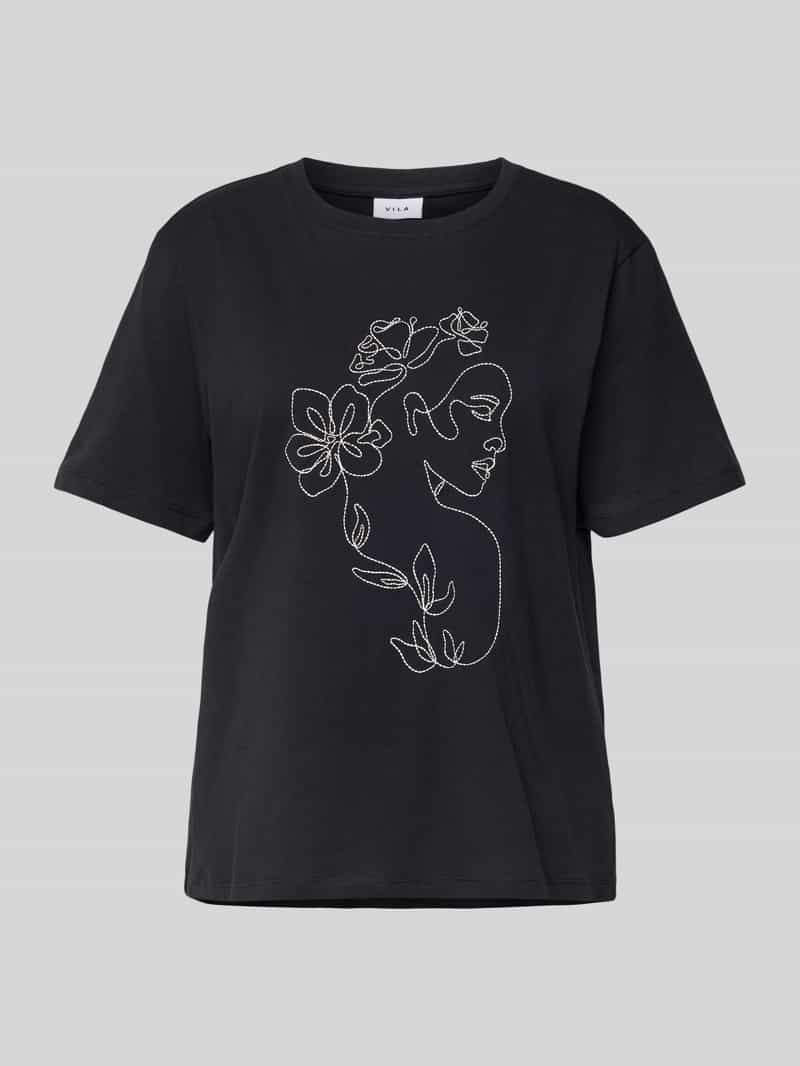 Vila T-shirt met motiefstitching model 'SYBIL'