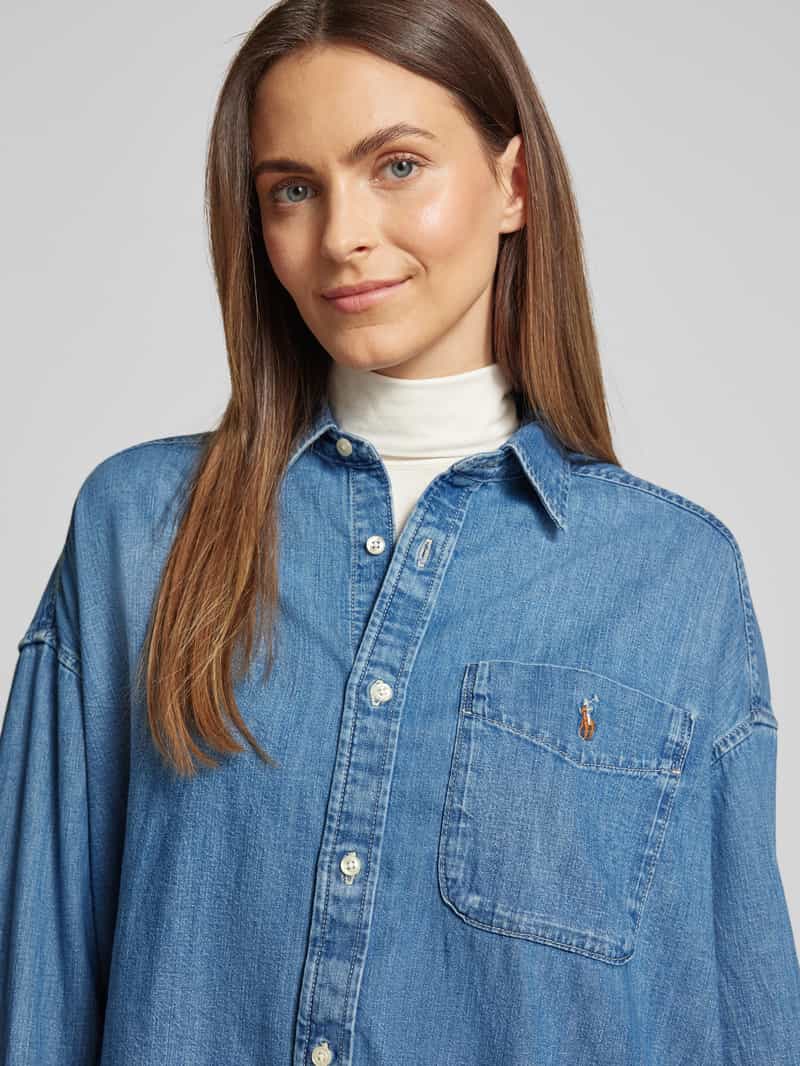Polo Ralph Lauren Regular fit jeansoverhemd met labelstitching model 'BUTTO'