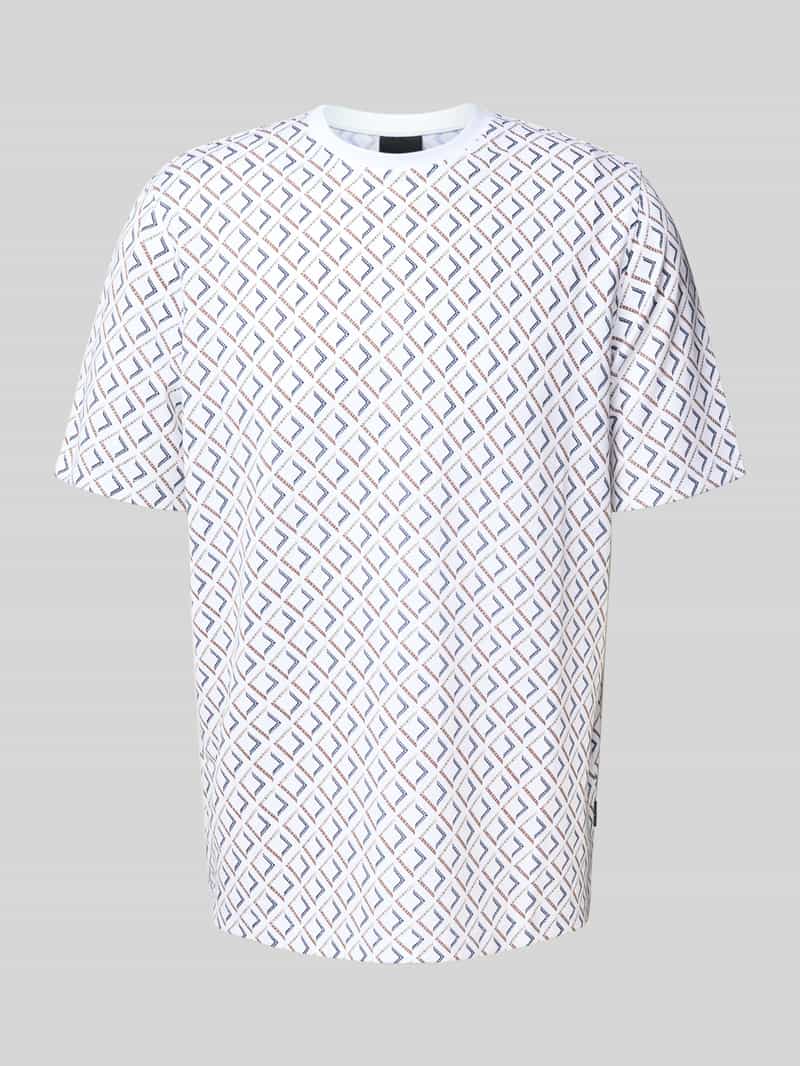 Bugatti T-shirt in all-over look met ronde hals