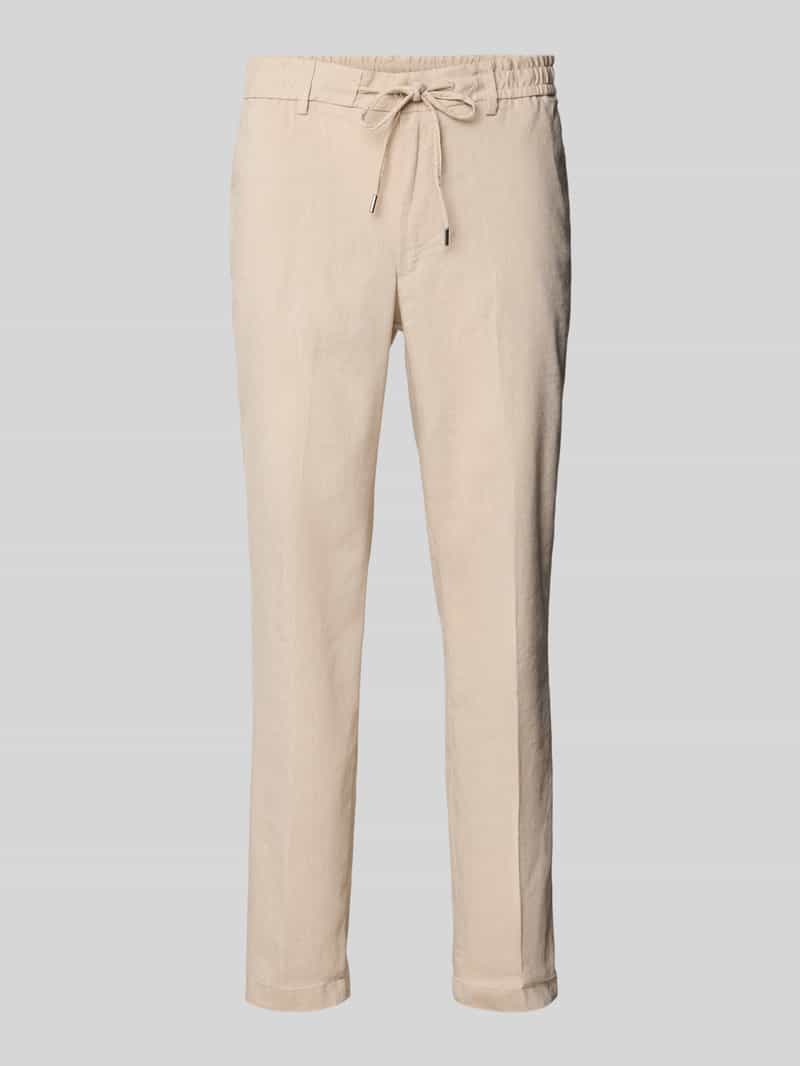 Boss Regular tapered fit linnen broek met tunnelkoord model 'Kane'