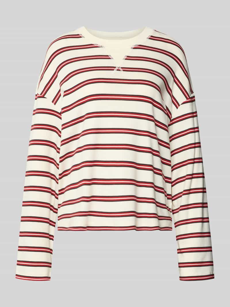 Closed relaxed fit shirt met lange mouwen van katoenmix met streepmotief