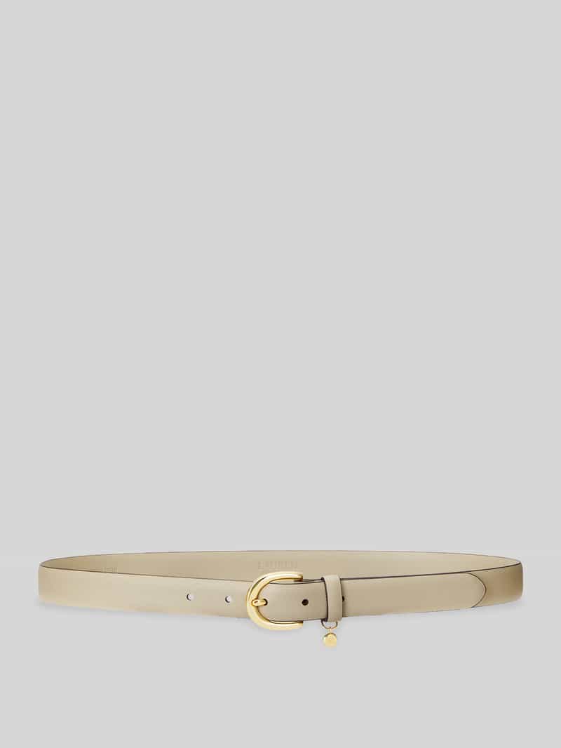 Smal riem met logo-applicatie van echt leer