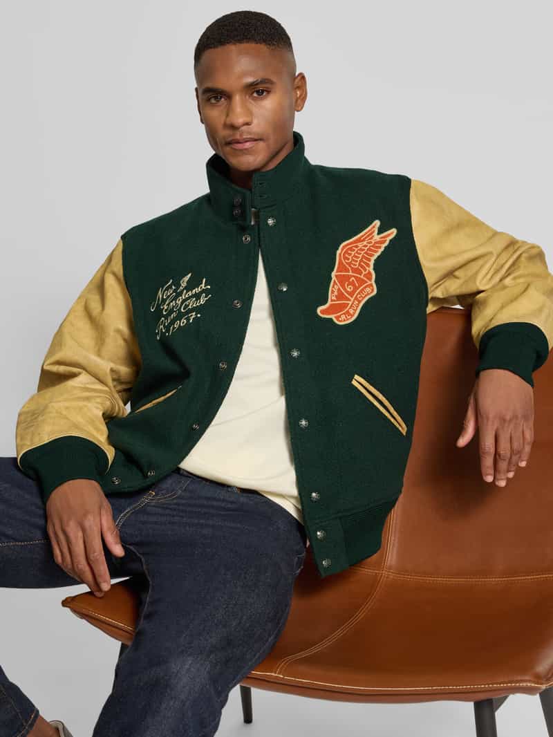 Polo Ralph Lauren Collegejack van wolmix met stitchings model 'BROKEN'