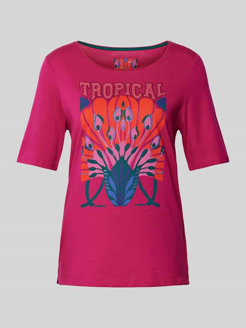 Oui T-shirt met strass-steentjes