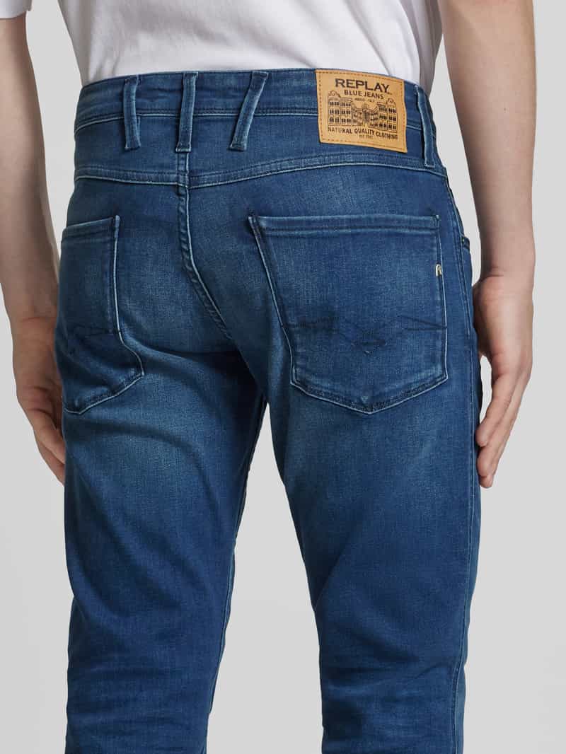 Replay Slim fit jeans in 5-pocketmodel, model 'ANBASS' donkerblauw, foto 4