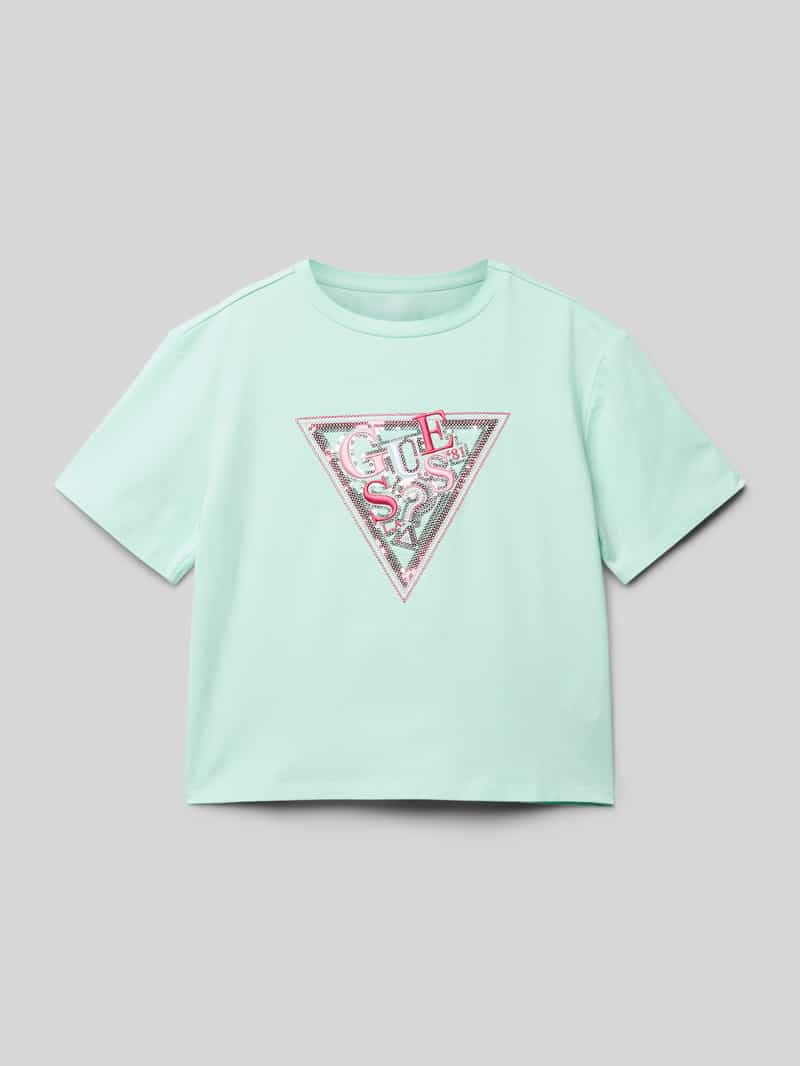 Guess T-shirt met geribde ronde hals