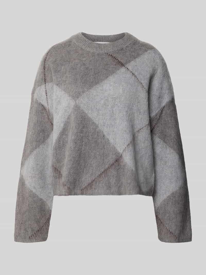 Opus Pullover van mix van alpaca en wol met geribde boorden model 'Pargyle'