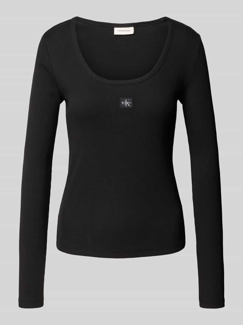 Calvin Klein Shirt met lange mouwen LS WOVEN LABEL 2X2 RIB SCOOP NEC