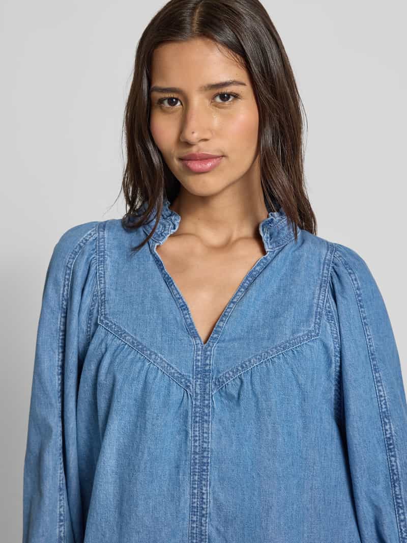 Bash Jeansblouse met V-hals en ruches model 'LAY'