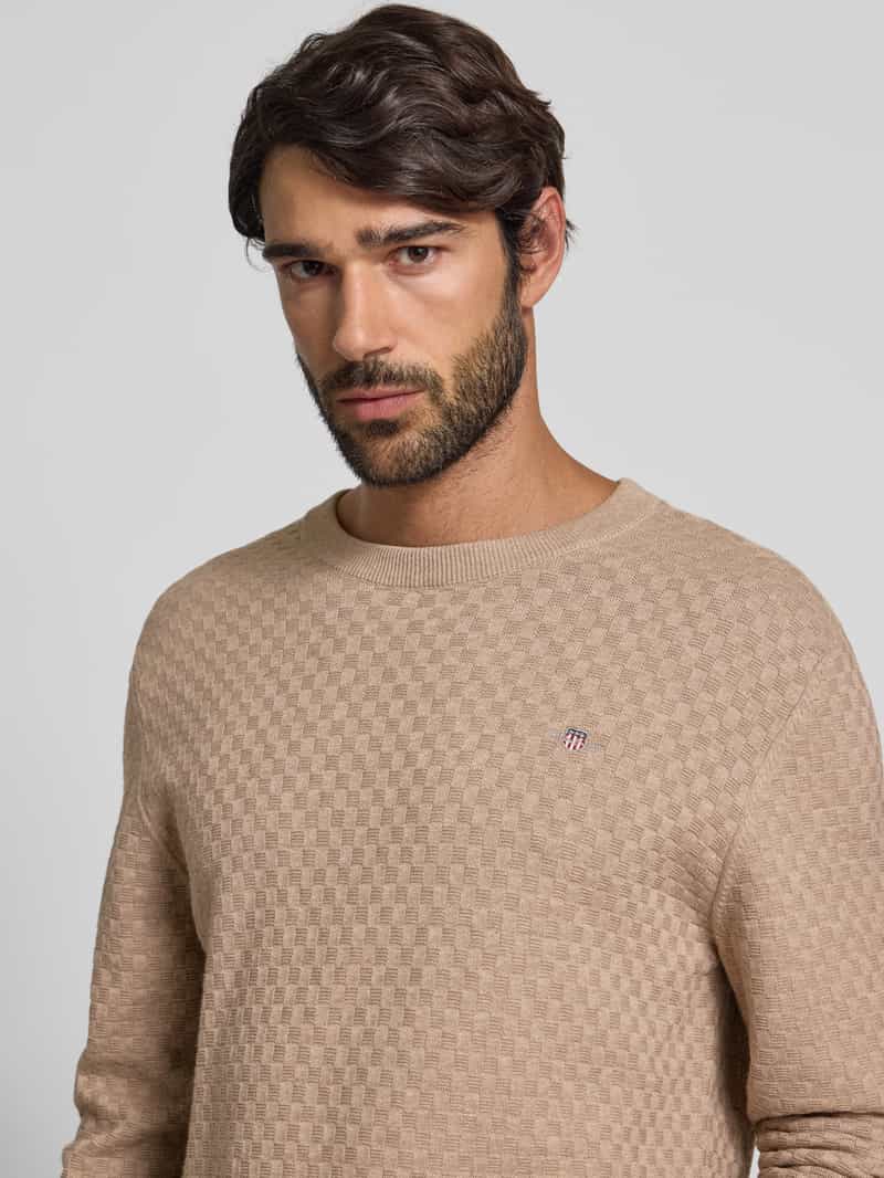 Gant Gebreide pullover met ronde hals en logostitching