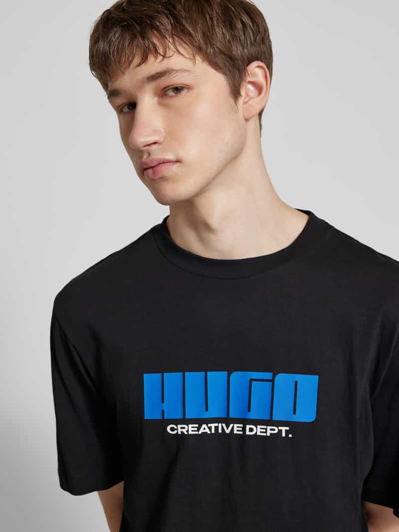 Hugo Blue T-shirt met labelprint model 'Newromi'