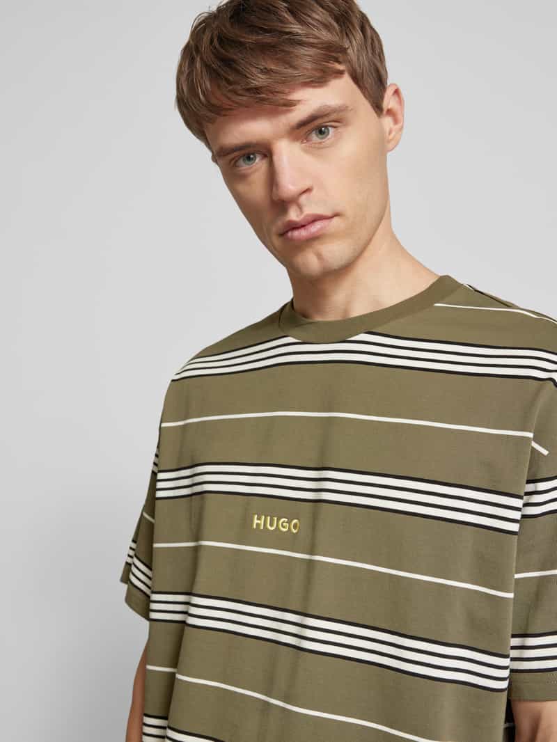 Hugo Blue T-shirt met labelstitching model 'Nostrilio'