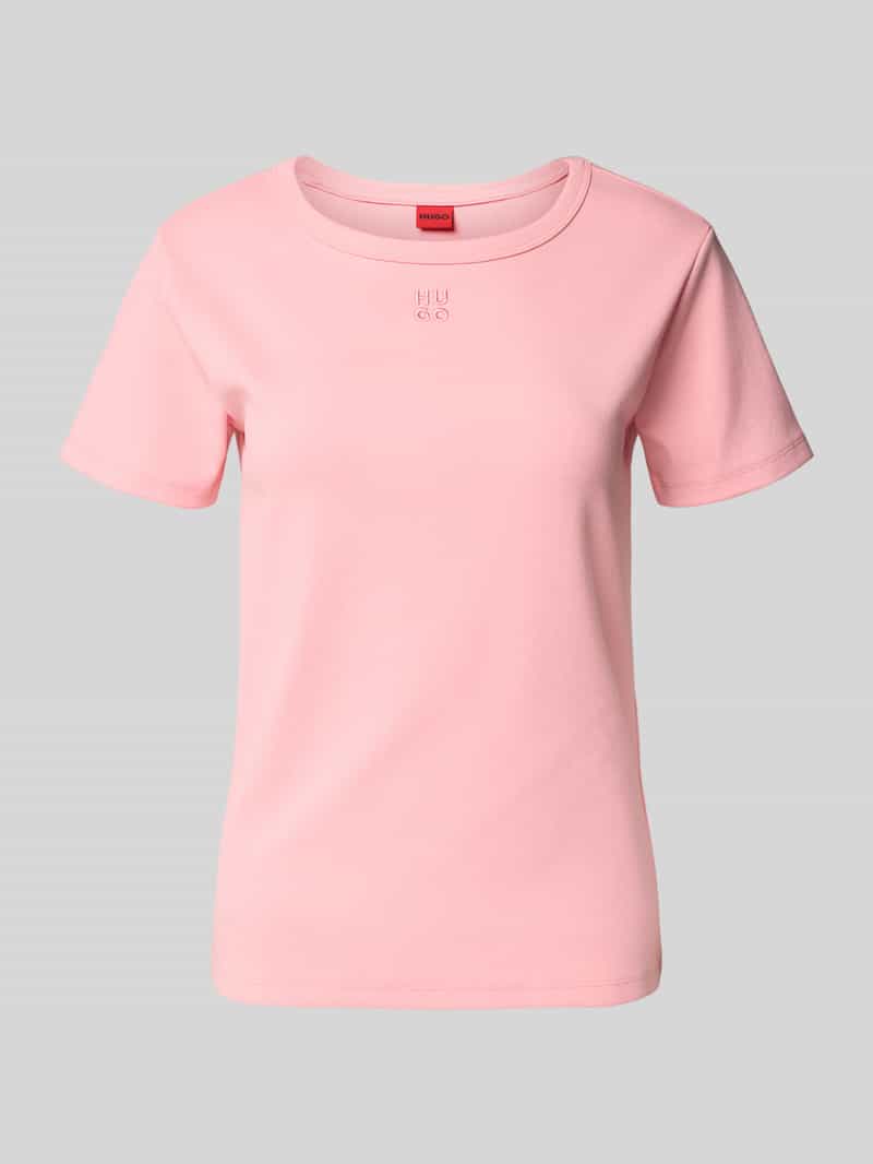 HUGO T-shirt met ronde hals en labelstitching