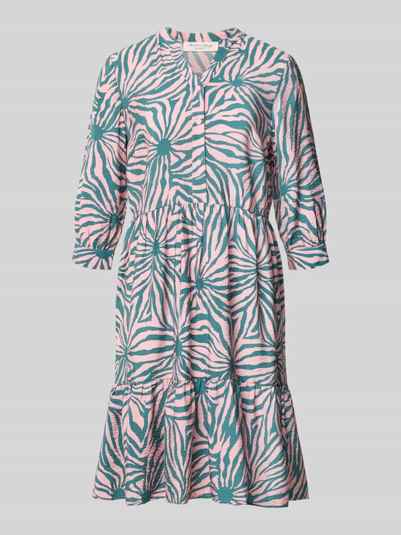 relaxed fit midi-jurk van viscosemix met tuniekhals