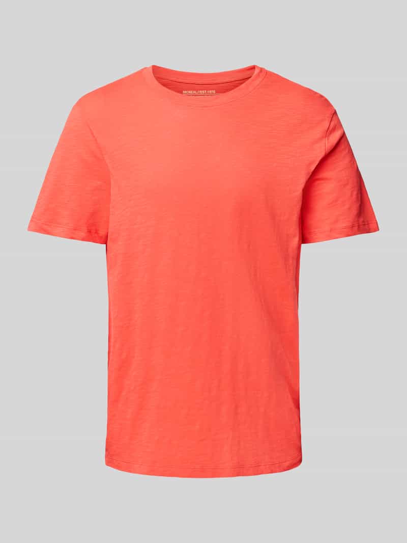 T-shirt met geribde ronde hals