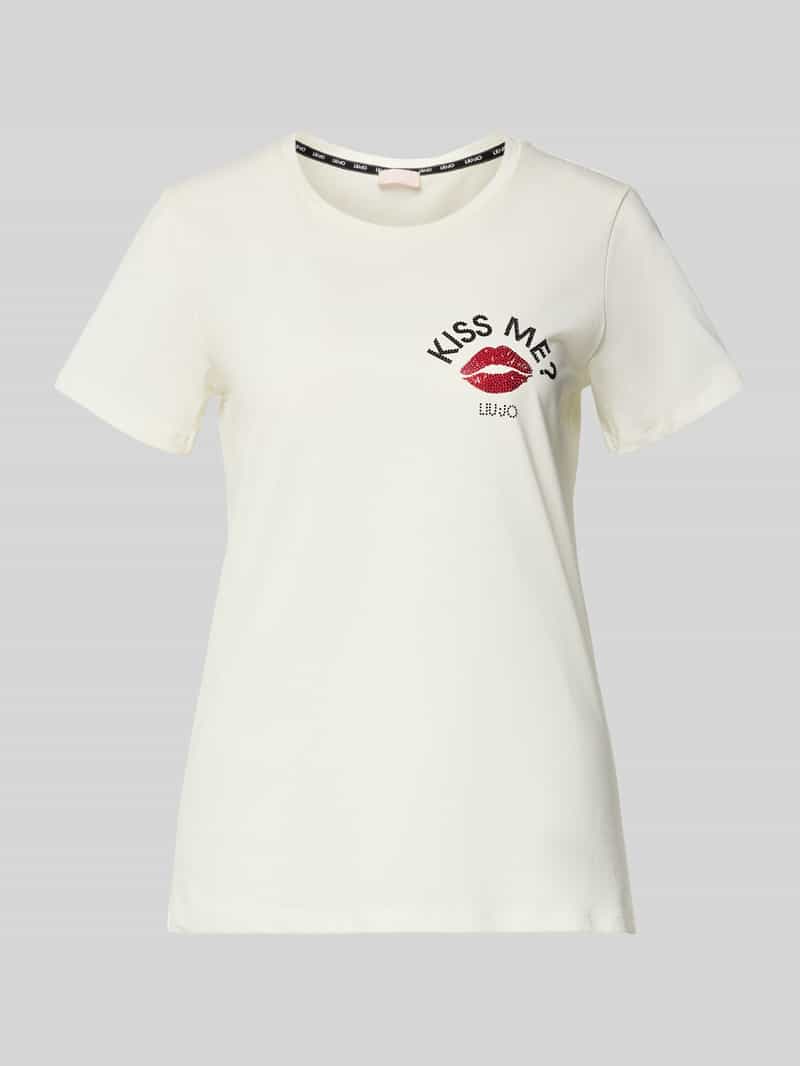 LIU JO SPORT Regular fit T-shirt van puur katoen met strass-steentjes