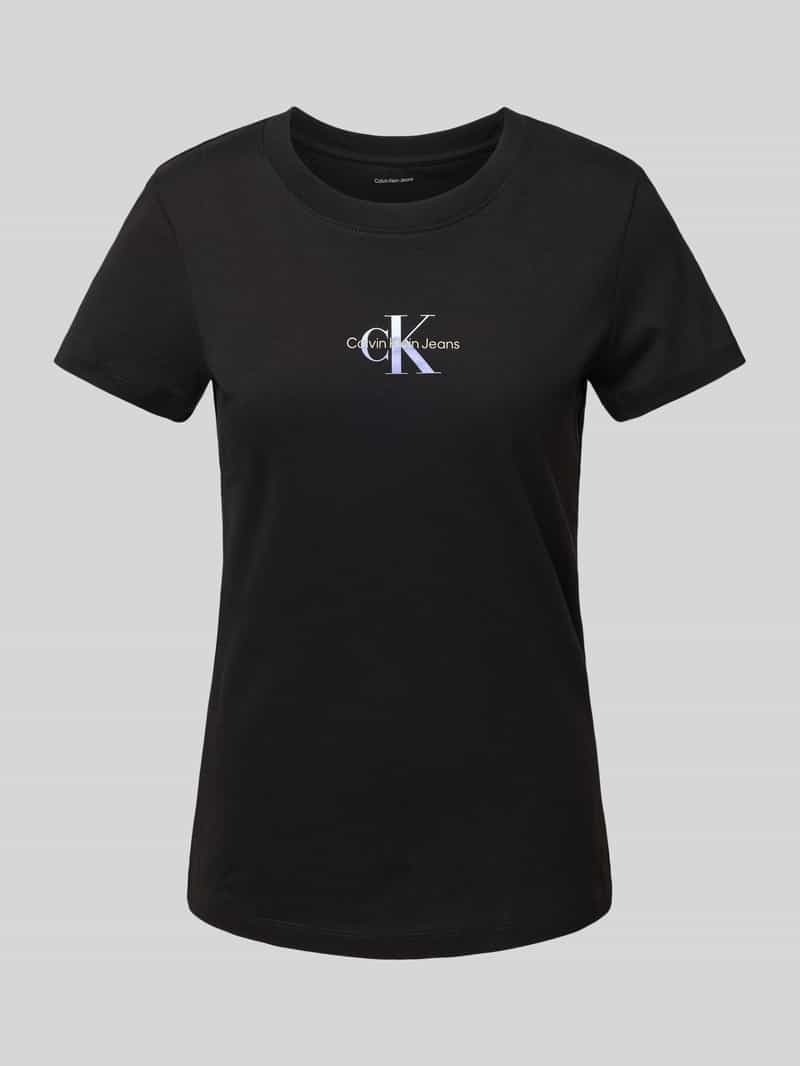 Calvin Klein Jeans T-shirt met labelprint en geribde ronde hals