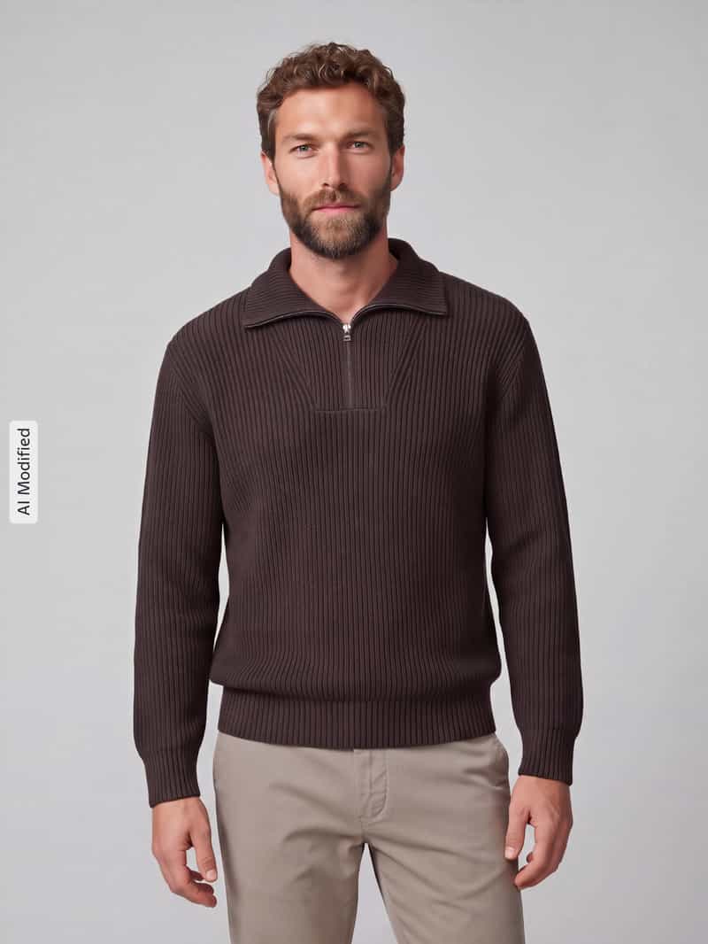 Selected katoenen relaxed fit gebreide trui - delicioso bruin, foto 4