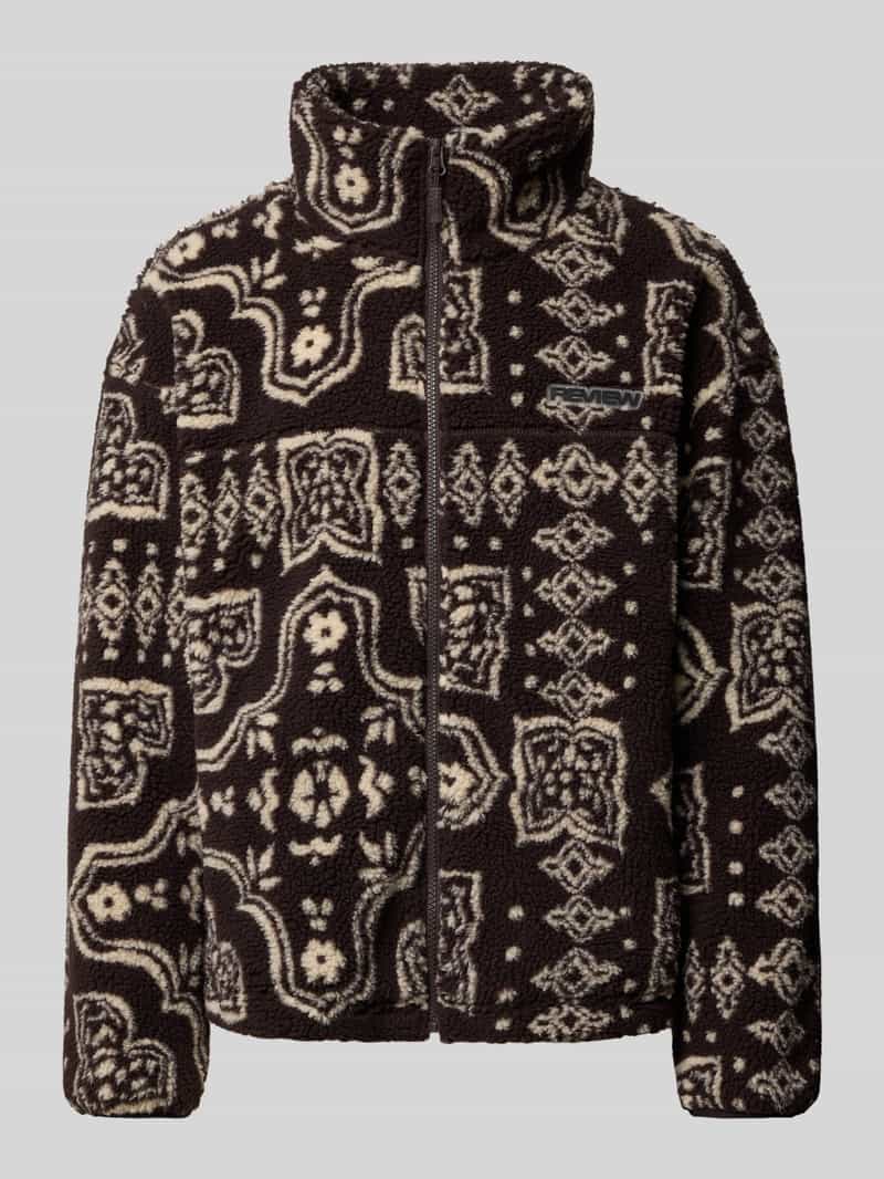 REVIEW Fleecejack met opstaande kraag en labeldetail