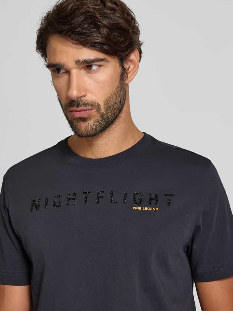 PME Legend T-shirt met statementprint model 'NIGHT FLIGHT CAMPAGNE'