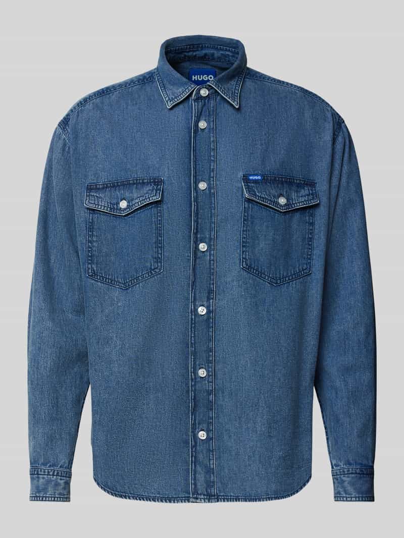 Hugo Blue Regular fit jeansoverhemd met borstzakken model 'Ebino'