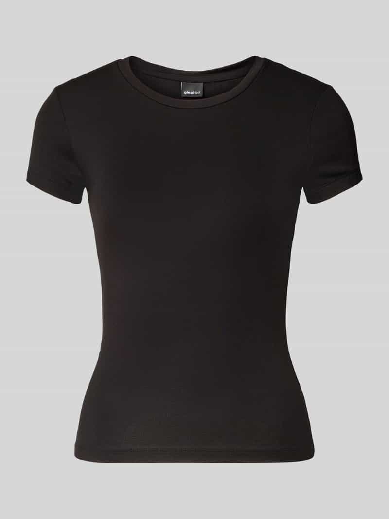 Gina Tricot T-shirt van een mix van viscose en elastaan met ronde hals