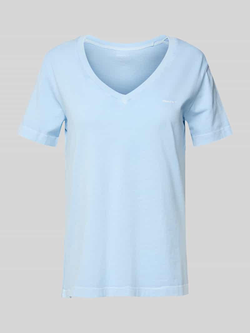 Gant T-shirt met geribde V-hals