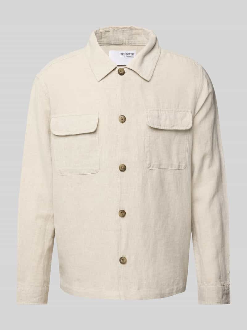 Selected Homme Regular fit linnen overhemdjack met kentkraag model 'LEROY SUN'