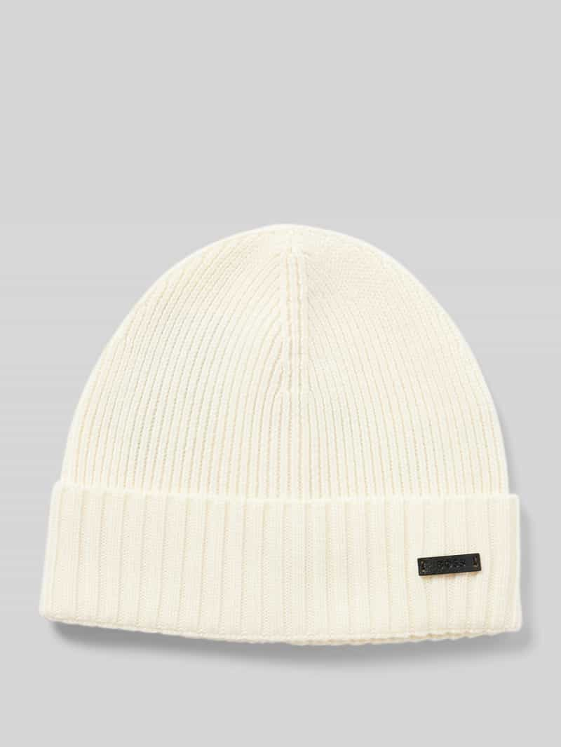 Boss Beanie van scheerwol met labeldetail, model 'Fati'