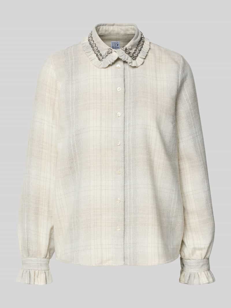 Emily Van den Bergh Regular fit overhemdblouse met platte kraag en siersteentjes