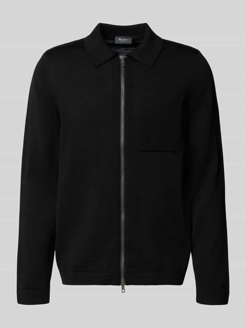 Regular fit gebreid jack van zuivere scheerwol met platte kraag
