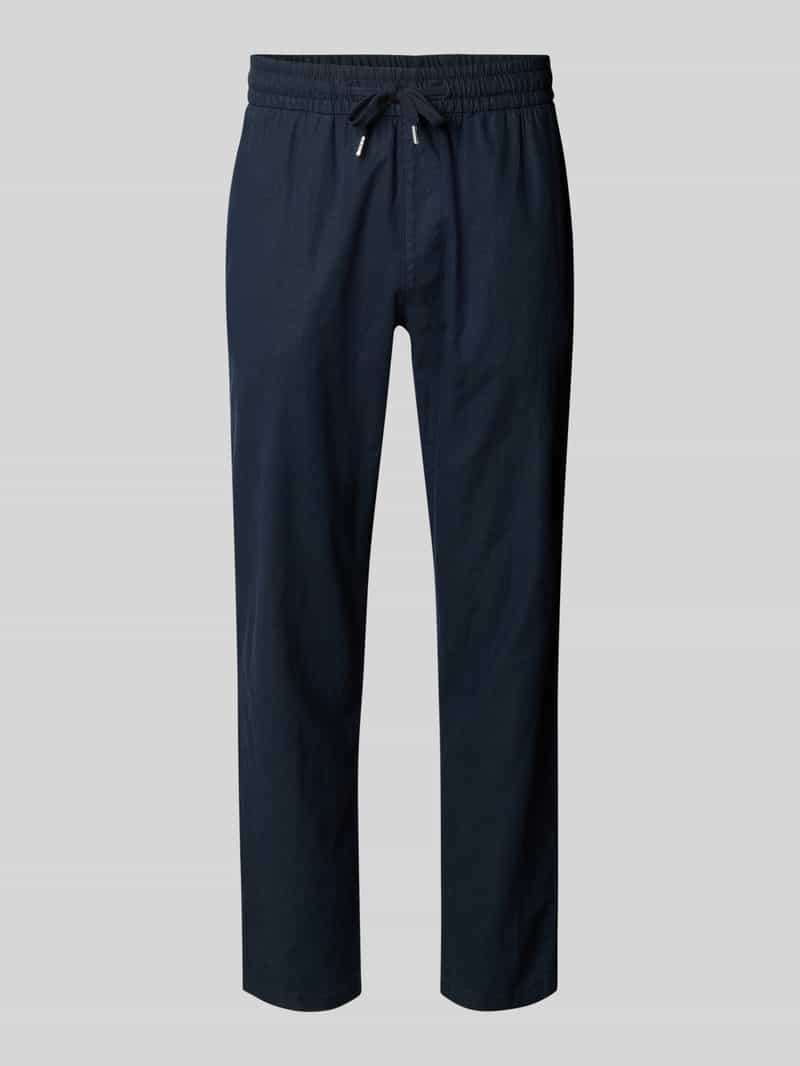 Regular fit linnen broek met elastische band, model 'barton'