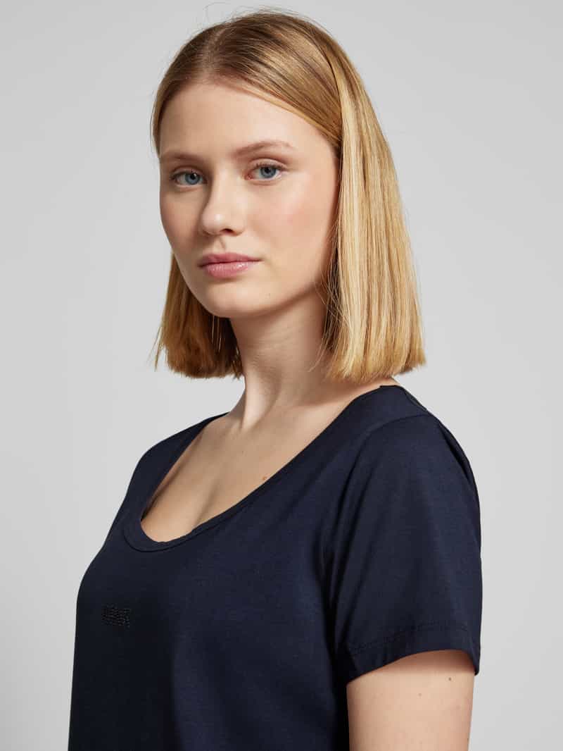 monari T-shirt met geribde boothals