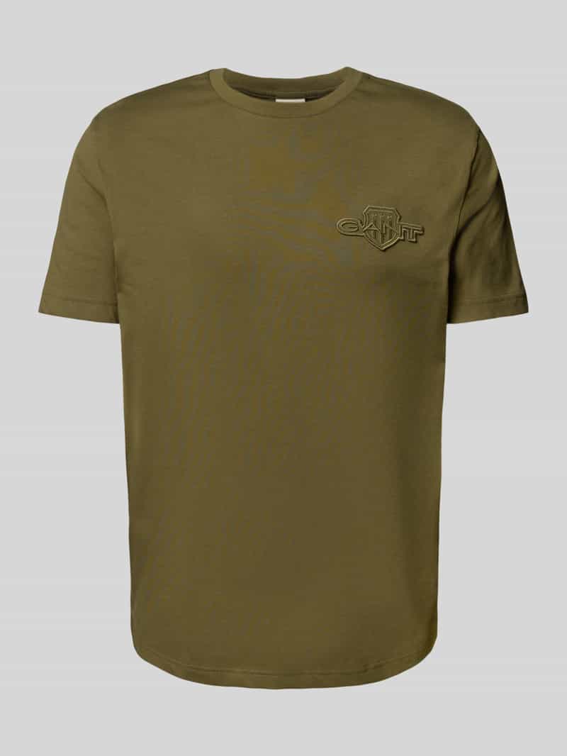Gant Regular fit T-shirt met labelstitching en ronde hals