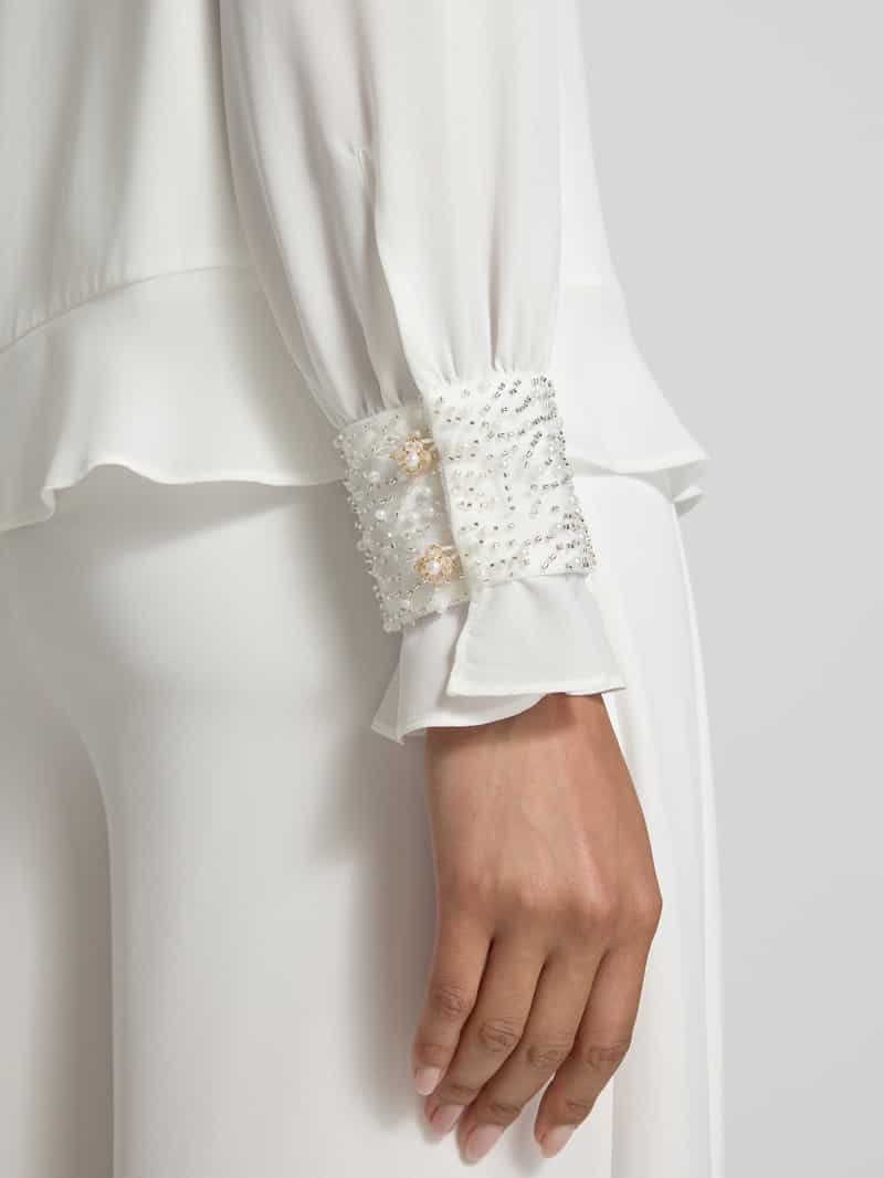 Marc Cain Regular fit blouse met kralen en ronde hals