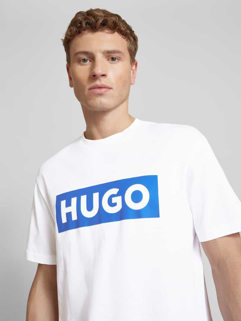 Hugo Blue T-shirt met labelprint model 'Nico'