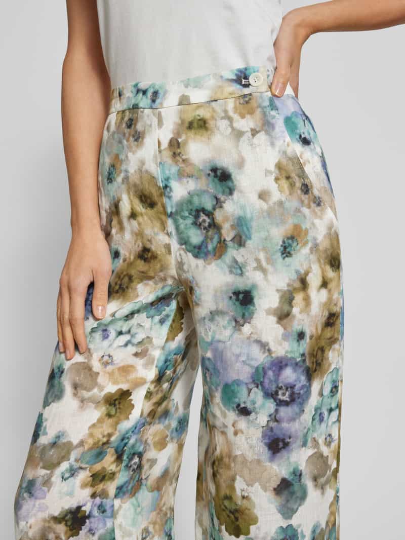 RAFFAELLO ROSSI Wide leg linnen broek met knoopsluiting model 'ALBENA'