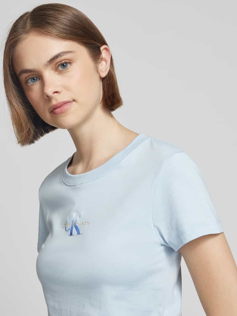 Calvin Klein Jeans T-shirt met labelprint en geribde ronde hals