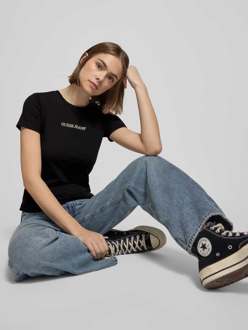 Guess Jeans Slim fit T-shirt met labelprint