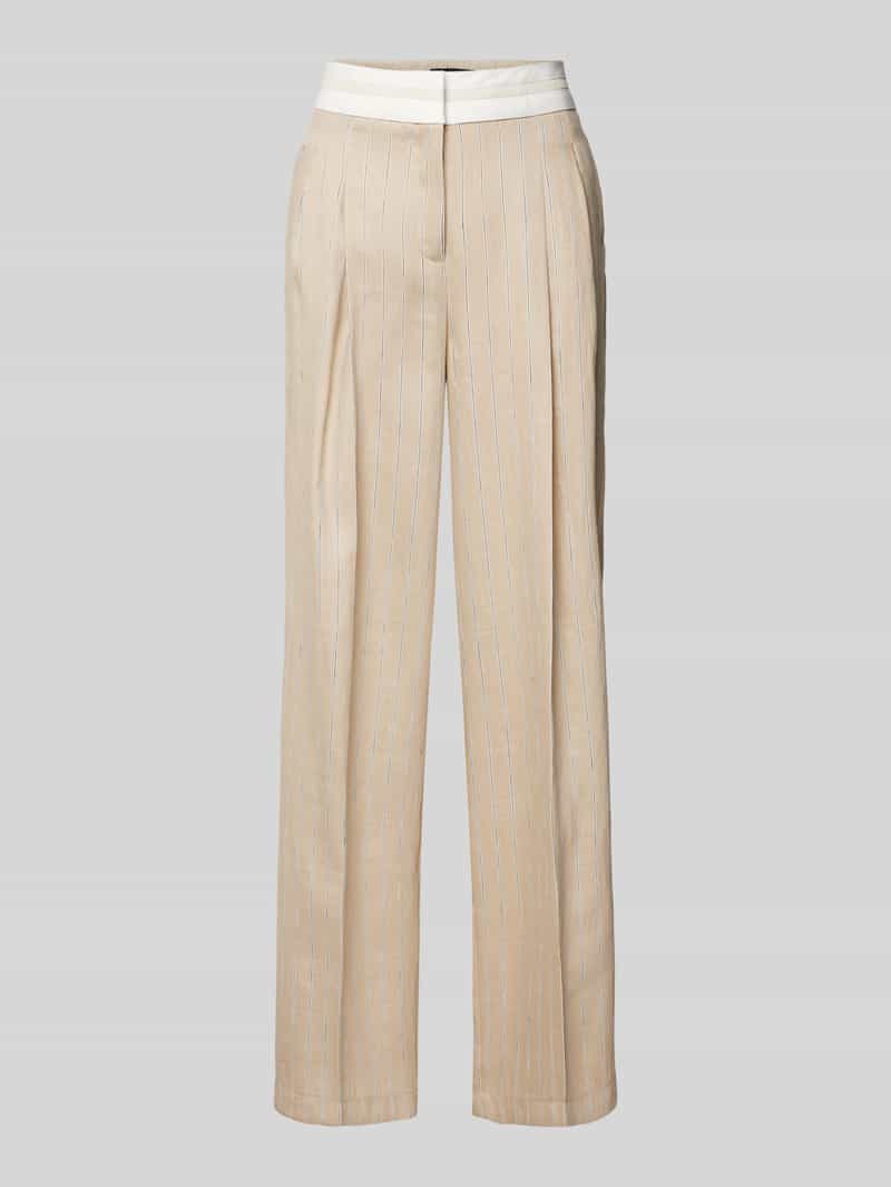 Wide leg linnen broek met bandplooien, model 'ANNY'