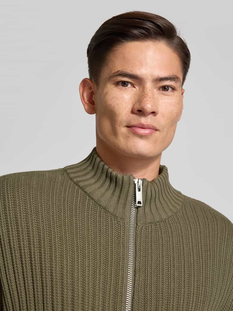 HUGO Regular fit gebreid jack van geribd katoen model 'SRITON'