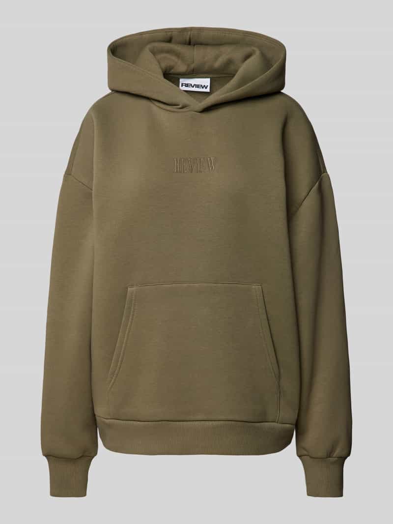 Review Hoodie met labelstitching en kangoeroezak