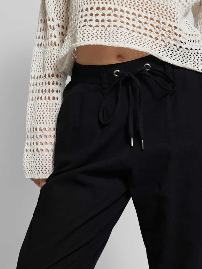 QS 'Tapered Fit linnen broek met tunnelkoord