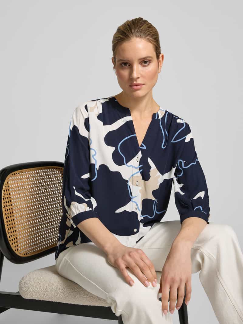 Tom Tailor Loose fit blouse met korte mouwen van pure viscose met all-over motief