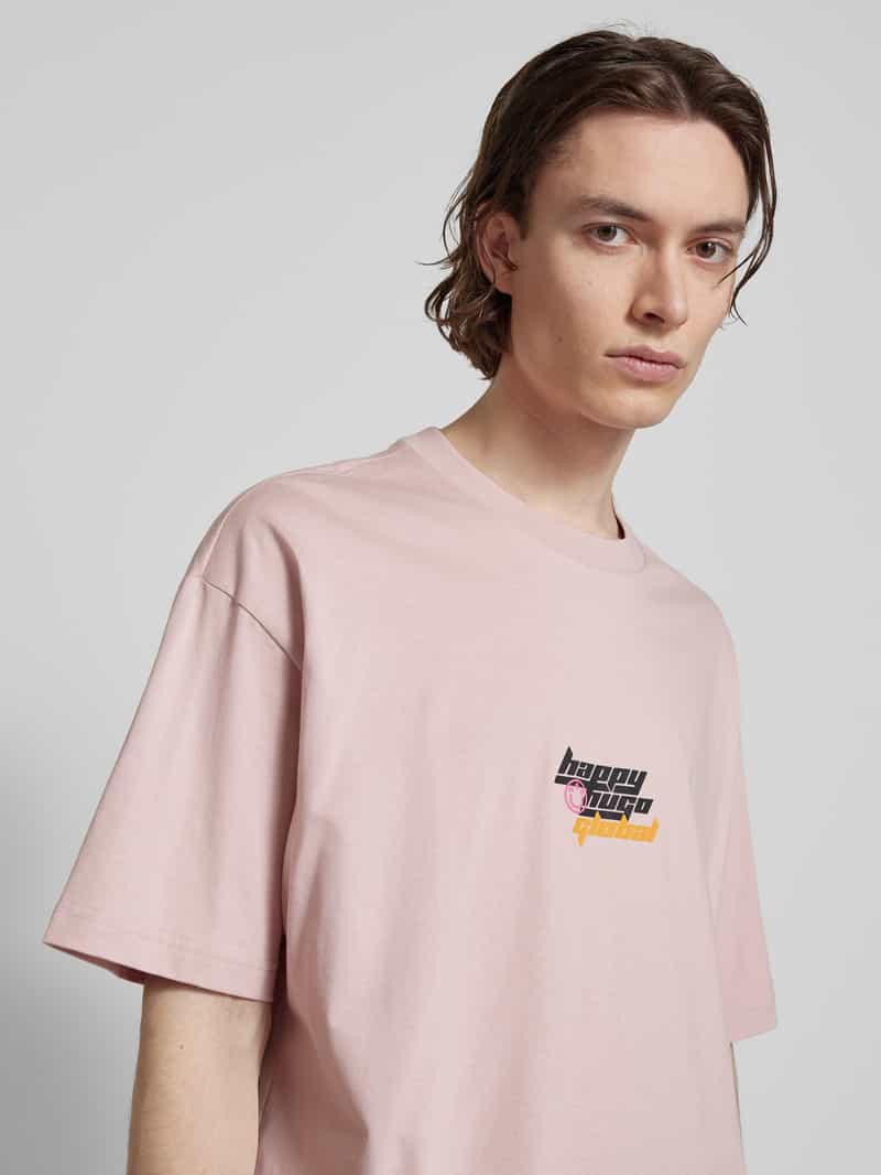 Hugo Blue T-shirt met labelprint model 'Nerperi'