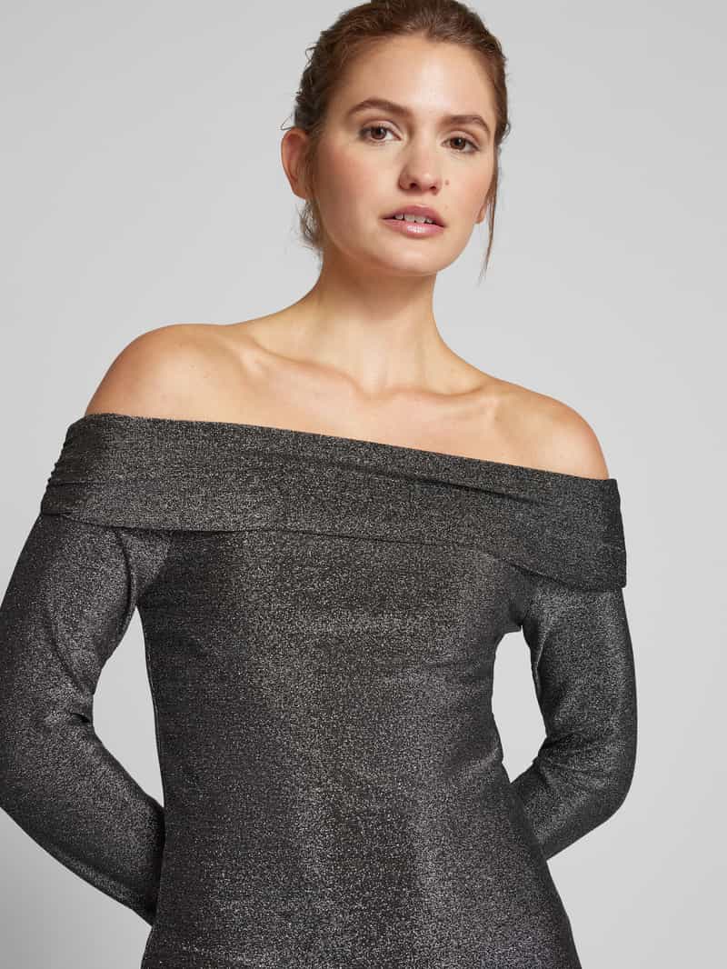 Pieces Slim fit shirt met lange mouwen glittereffect en off shoulder-mouwen model 'SANDRA'
