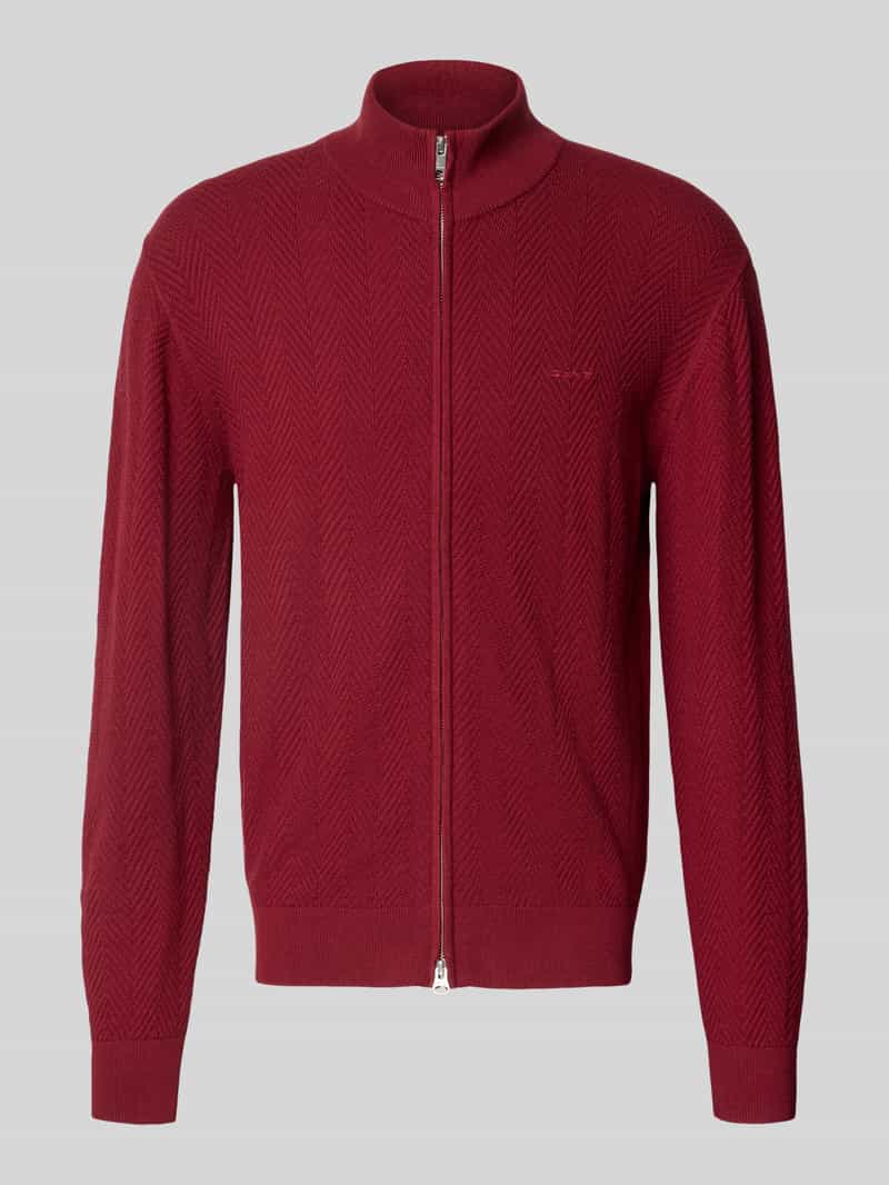 Gant Regular fit gebreid jack van mix van katoen en wol model 'HERRINGBONE TEXTURE ZIP'