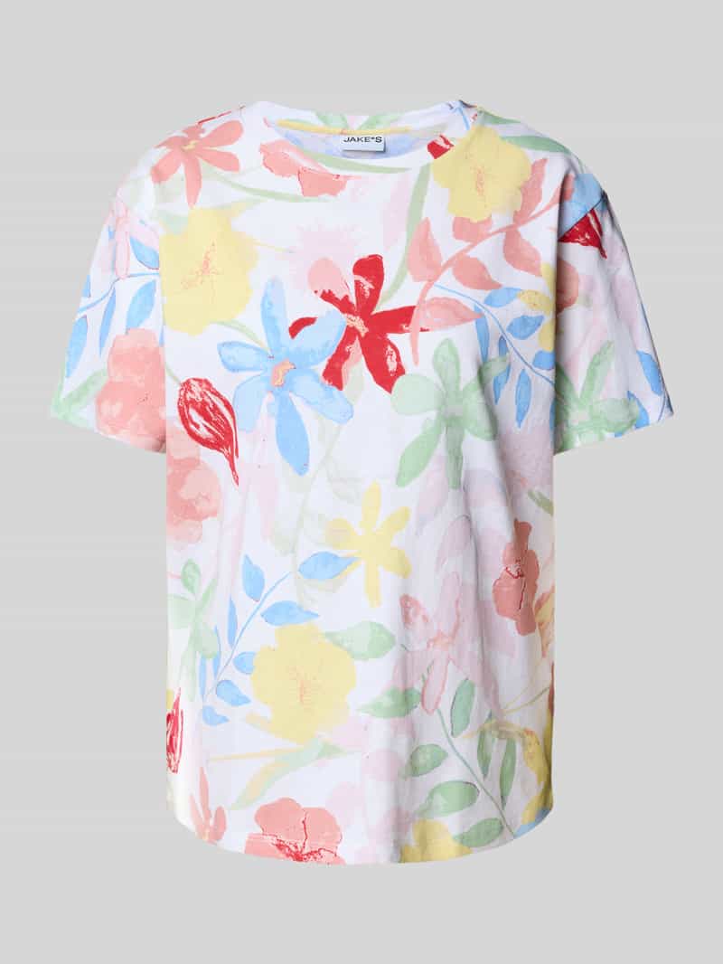 T-shirt met geribde ronde hals