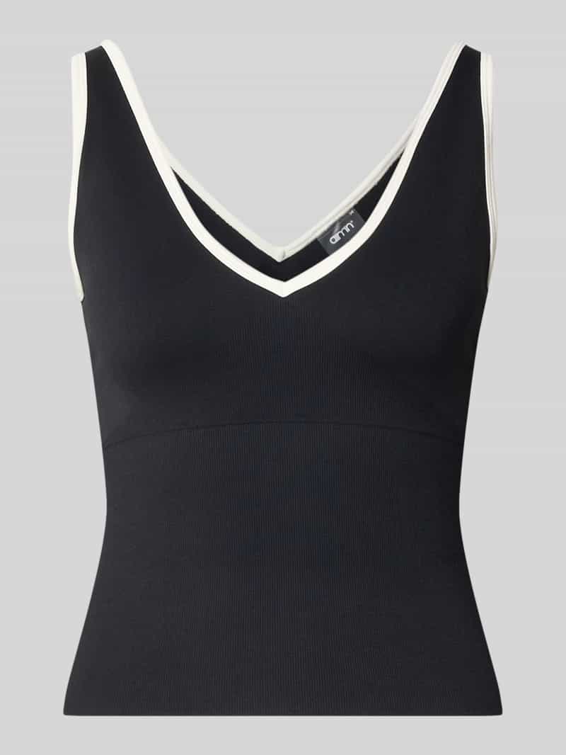 Top met bandjes in riblook met v-hals