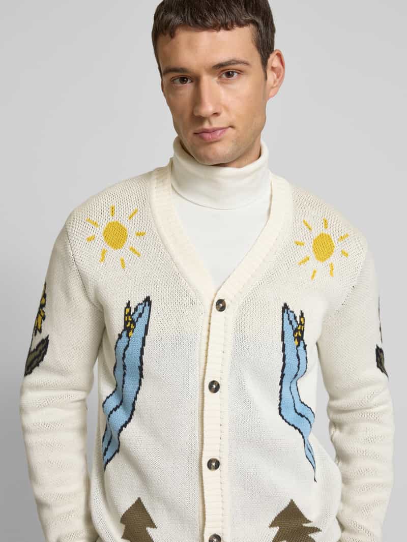Knowledge Cotton Apparel Gebreid jack met knoopsluiting model 'Jacquard'
